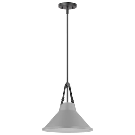 Nuvo Zelda 1-Light Pendant, E26 60W, Black, Gray Metal Shade, Faux Leather Straps 60/7646